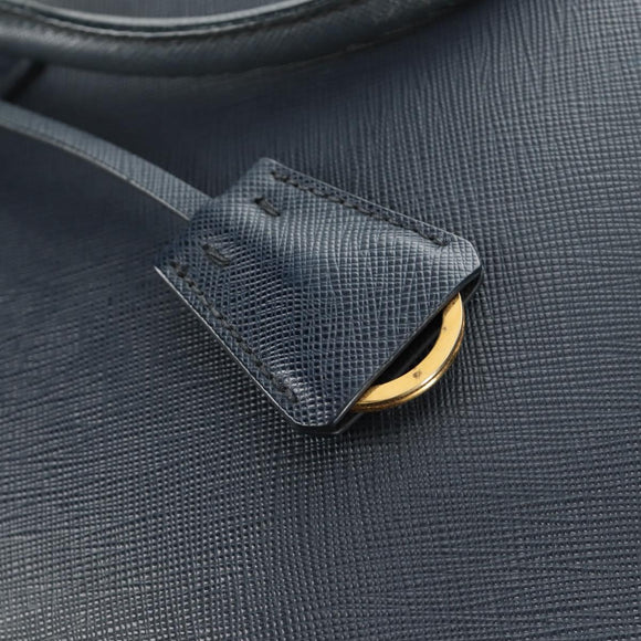 PRADA Hand Bag Saffiano leather Navy Gold Auth 185501V