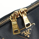 PRADA Hand Bag Saffiano leather Navy Gold Auth 185501V-21