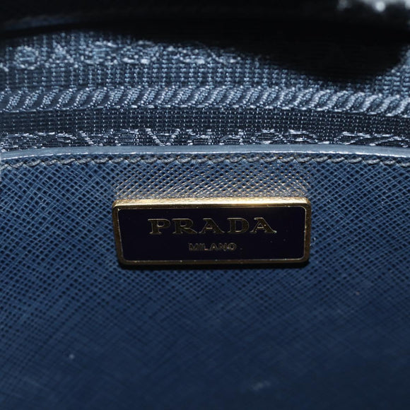 PRADA Hand Bag Saffiano leather Navy Gold Auth 185501V