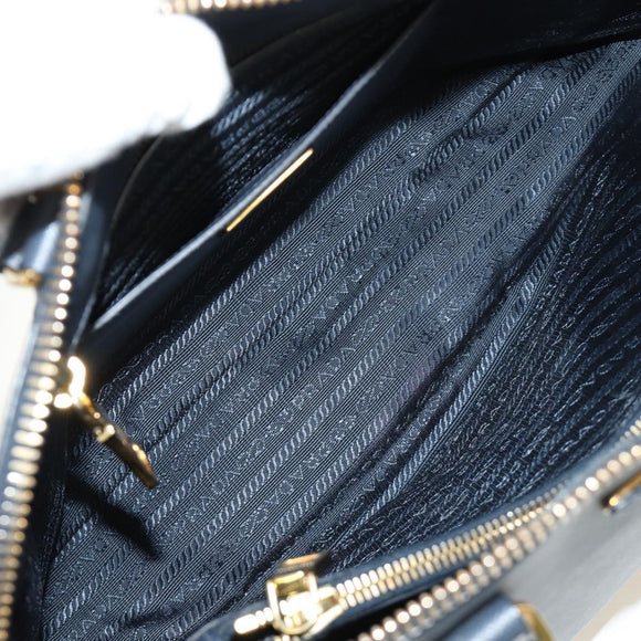 PRADA Hand Bag Saffiano leather Navy Gold Auth 185501V