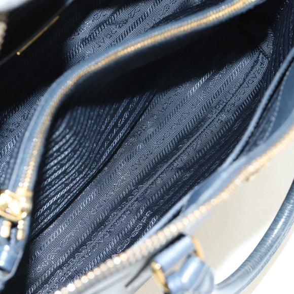 PRADA Hand Bag Saffiano leather Navy Gold Auth 185501V