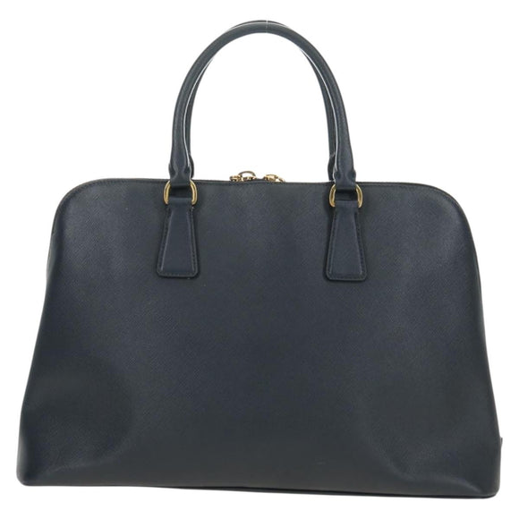 PRADA Hand Bag Saffiano leather Navy Gold Auth 185501V