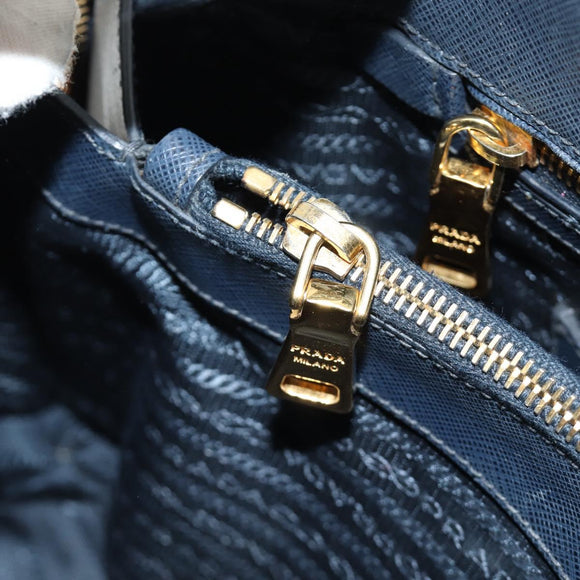 PRADA Hand Bag Saffiano leather Navy Gold Auth 185501V
