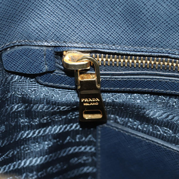 PRADA Hand Bag Saffiano leather Navy Gold Auth 185501V