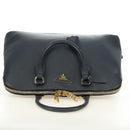 PRADA Hand Bag Saffiano leather Navy Gold Auth 185501V-8
