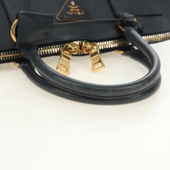 PRADA Hand Bag Saffiano leather Navy Gold Auth 185501V