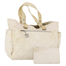 CHANEL Paris Biarritz GM Hand Bag Canvas White Silver CC Auth 185503-1