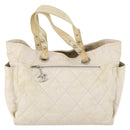 CHANEL Paris Biarritz GM Hand Bag Canvas White Silver CC Auth 185503-2