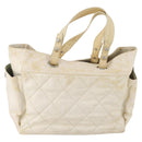 CHANEL Paris Biarritz GM Hand Bag Canvas White Silver CC Auth 185503-3