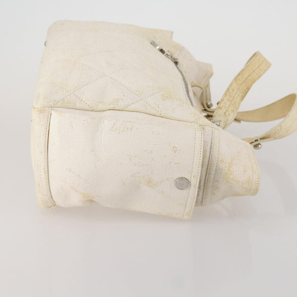 CHANEL Paris Biarritz GM Hand Bag Canvas White Silver CC Auth 185503