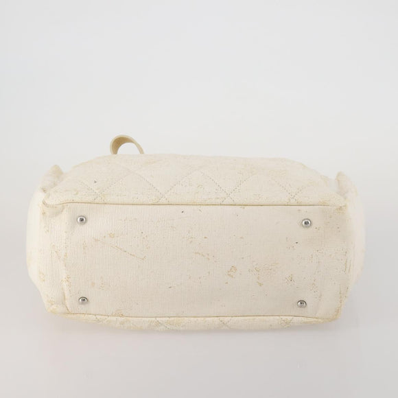 CHANEL Paris Biarritz GM Hand Bag Canvas White Silver CC Auth 185503