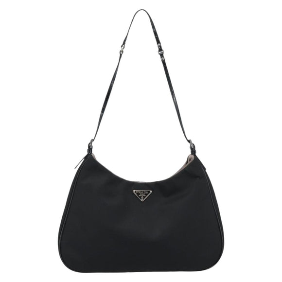 PRADA Hand Pouch Hand Bag Nylon Black Silver Auth 185505V