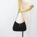 PRADA Hand Pouch Hand Bag Nylon Black Silver Auth 185505V-21