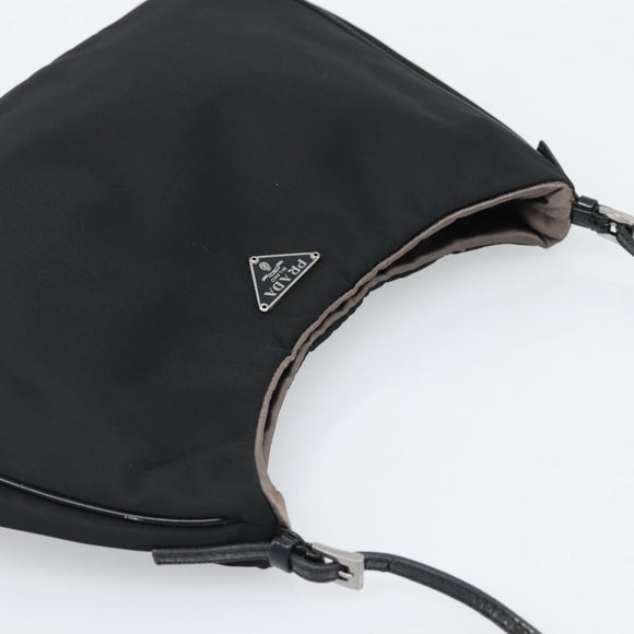 PRADA Hand Pouch Hand Bag Nylon Black Silver Auth 185505V