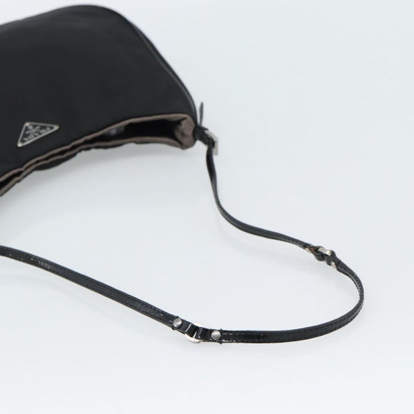PRADA Hand Pouch Hand Bag Nylon Black Silver Auth 185505V