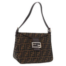 FENDI Zucca Canvas Mamma Baguette Shoulder Bag Black Brown Auth 185507SAV-1