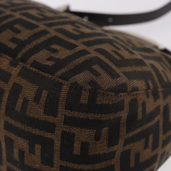 FENDI Zucca Canvas Mamma Baguette Shoulder Bag Black Brown Auth 185507SAV