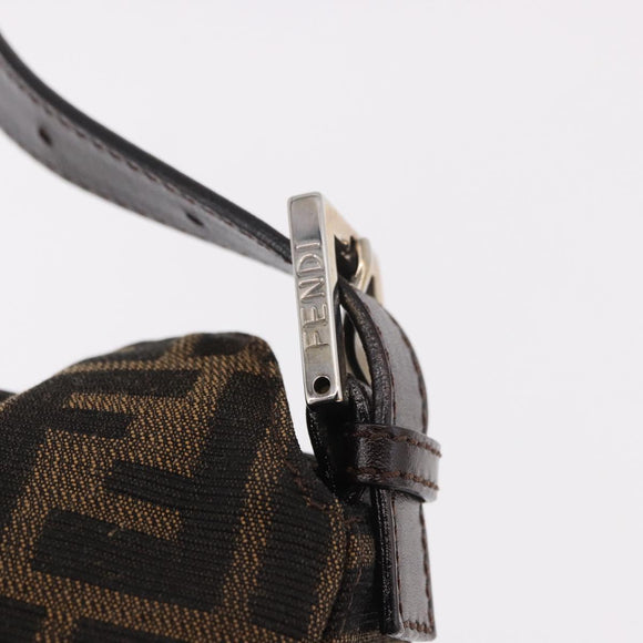 FENDI Zucca Canvas Mamma Baguette Shoulder Bag Black Brown Auth 185507SAV
