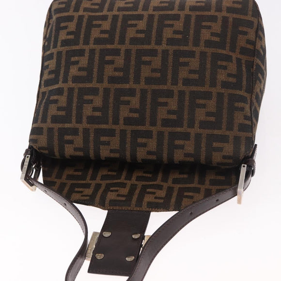 FENDI Zucca Canvas Mamma Baguette Shoulder Bag Black Brown Auth 185507SAV