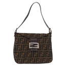 FENDI Zucca Canvas Mamma Baguette Shoulder Bag Black Brown Auth 185507SAV-2