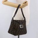 FENDI Zucca Canvas Mamma Baguette Shoulder Bag Black Brown Auth 185507SAV-25