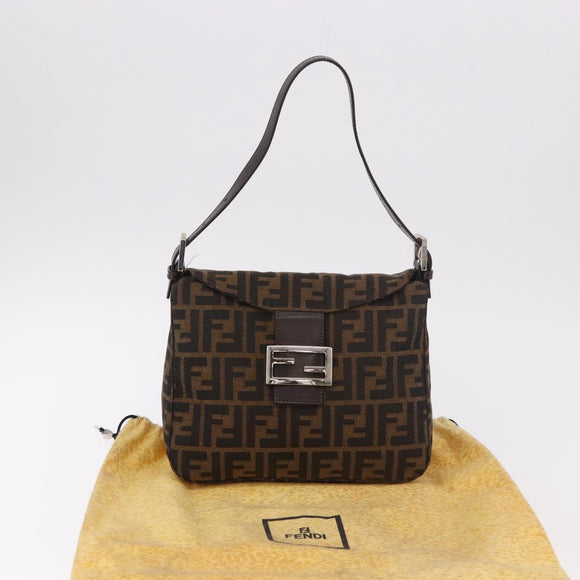 FENDI Zucca Canvas Mamma Baguette Shoulder Bag Black Brown Auth 185507SAV