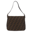 FENDI Zucca Canvas Mamma Baguette Shoulder Bag Black Brown Auth 185507SAV-3