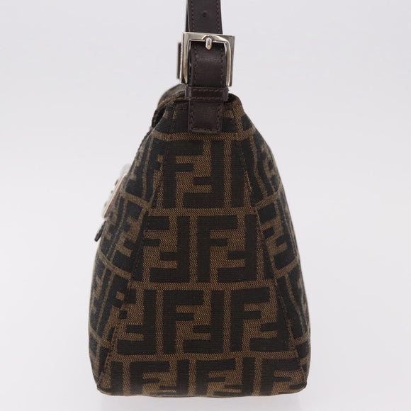 FENDI Zucca Canvas Mamma Baguette Shoulder Bag Black Brown Auth 185507SAV