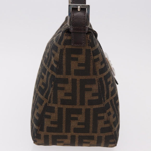 FENDI Zucca Canvas Mamma Baguette Shoulder Bag Black Brown Auth 185507SAV