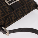FENDI Zucca Canvas Mamma Baguette Shoulder Bag Black Brown Auth 185507SAV-6