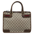 GUCCI GG Supreme Web Sherry Line Hand Bag PVC Beige Gold Auth 185508-13