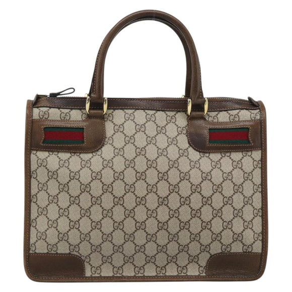 GUCCI GG Supreme Web Sherry Line Hand Bag PVC Beige Gold Auth 185508
