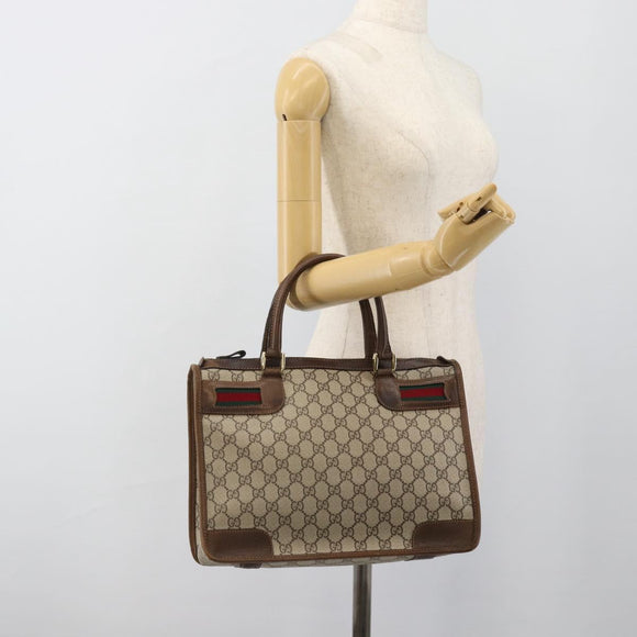GUCCI GG Supreme Web Sherry Line Hand Bag PVC Beige Gold Auth 185508