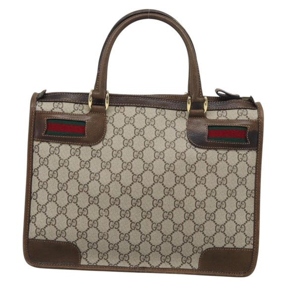 GUCCI GG Supreme Web Sherry Line Hand Bag PVC Beige Gold Auth 185508