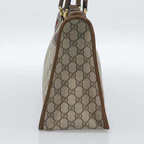 GUCCI GG Supreme Web Sherry Line Hand Bag PVC Beige Gold Auth 185508