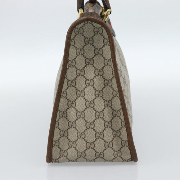 GUCCI GG Supreme Web Sherry Line Hand Bag PVC Beige Gold Auth 185508