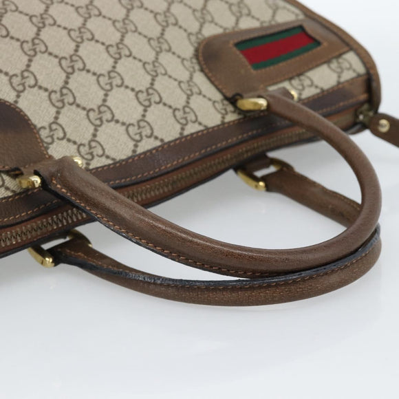 GUCCI GG Supreme Web Sherry Line Hand Bag PVC Beige Gold Auth 185508