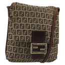 FENDI Zucchino Canvas Mamma Baguette Shoulder Bag Beige Gold Auth 185509-1