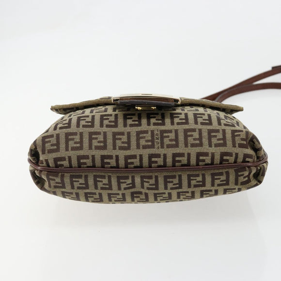 FENDI Zucchino Canvas Mamma Baguette Shoulder Bag Beige Gold Auth 185509