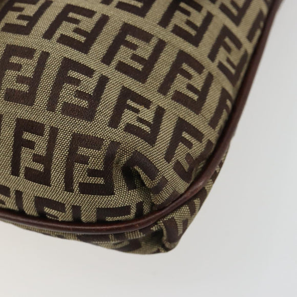 FENDI Zucchino Canvas Mamma Baguette Shoulder Bag Beige Gold Auth 185509