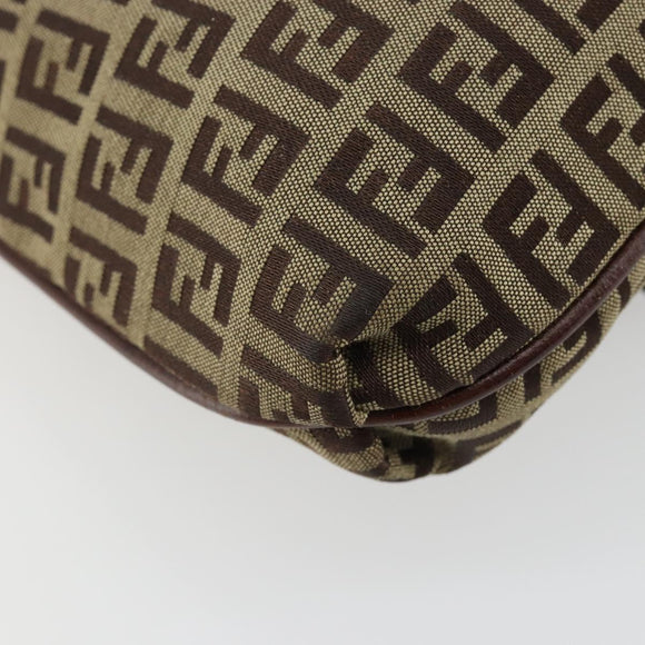 FENDI Zucchino Canvas Mamma Baguette Shoulder Bag Beige Gold Auth 185509
