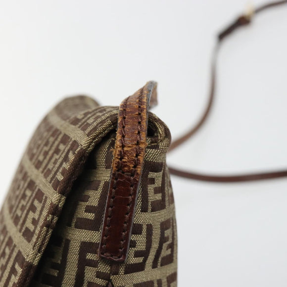 FENDI Zucchino Canvas Mamma Baguette Shoulder Bag Beige Gold Auth 185509