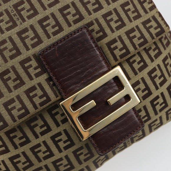 FENDI Zucchino Canvas Mamma Baguette Shoulder Bag Beige Gold Auth 185509