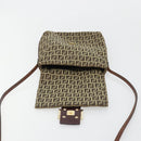FENDI Zucchino Canvas Mamma Baguette Shoulder Bag Beige Gold Auth 185509-17