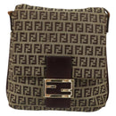 FENDI Zucchino Canvas Mamma Baguette Shoulder Bag Beige Gold Auth 185509-2