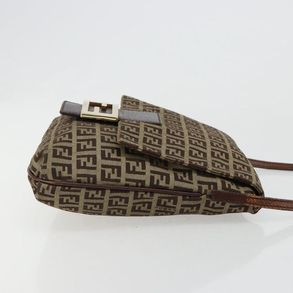 FENDI Zucchino Canvas Mamma Baguette Shoulder Bag Beige Gold Auth 185509