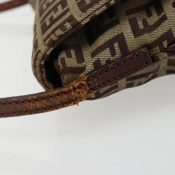 FENDI Zucchino Canvas Mamma Baguette Shoulder Bag Beige Gold Auth 185509
