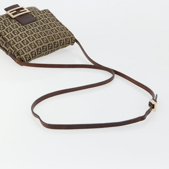 FENDI Zucchino Canvas Mamma Baguette Shoulder Bag Beige Gold Auth 185509