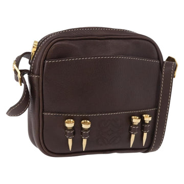 LOEWE Shoulder Bag Leather Brown Gold Auth 185510A