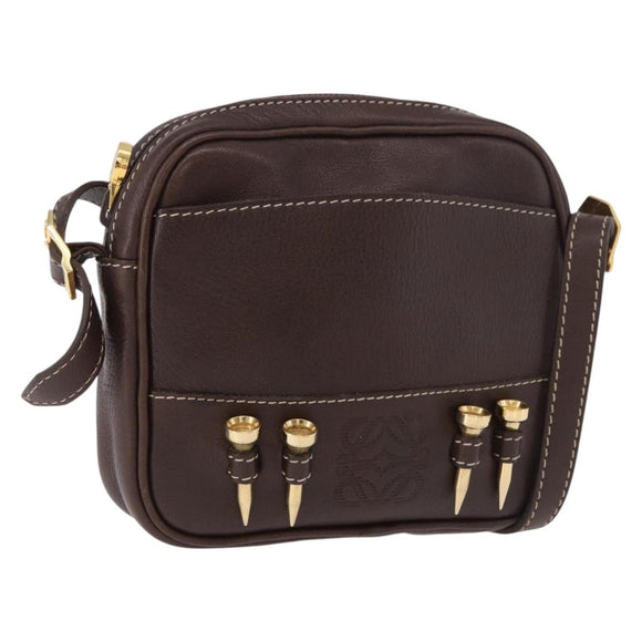 LOEWE Shoulder Bag Leather Brown Gold Auth 185510A